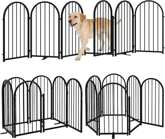 Full Metal Dog Gate with Door for Indoor Outdoor, 32" Tall Free Standing Pet Dog Fence, 108" Extra Wide Pet Gates for Stairs, Hallways, Doorways, Kitchen, Decks, Yards (Black, 6 Panels)