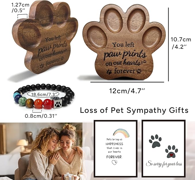 Dog Memorial Gift Set,Paw Print Shape Ornament to Remember Dog or Cat,Walunt Hardwood,Rainbow Bridge Pet Memorial Bracelet,Sympathy Gifts for Women Men Who Lost Pets