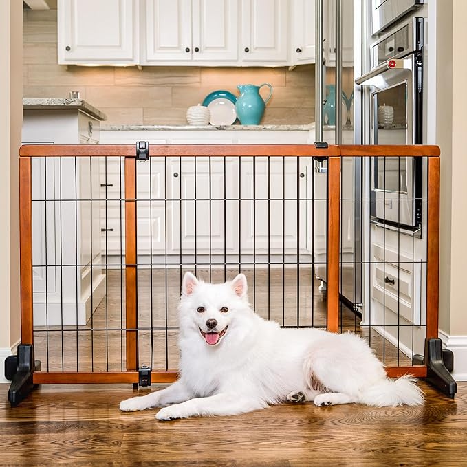 Carlson 28" Extra Tall Super Wide Dog Gate, 40"-70” Adjustable Freestanding Wooden Pet Gate for Doorways & Hallways