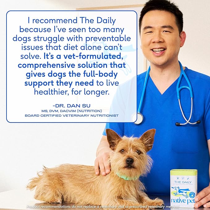 Native Pet The Daily Dog Vitamins & Supplements - 11-in-1 Multivitamin Powder for Dogs - Supports Whole Body Health, Digestion, Mobility & Immunity with Collagen, Glucosamine & Probiotics – 60 Scoops