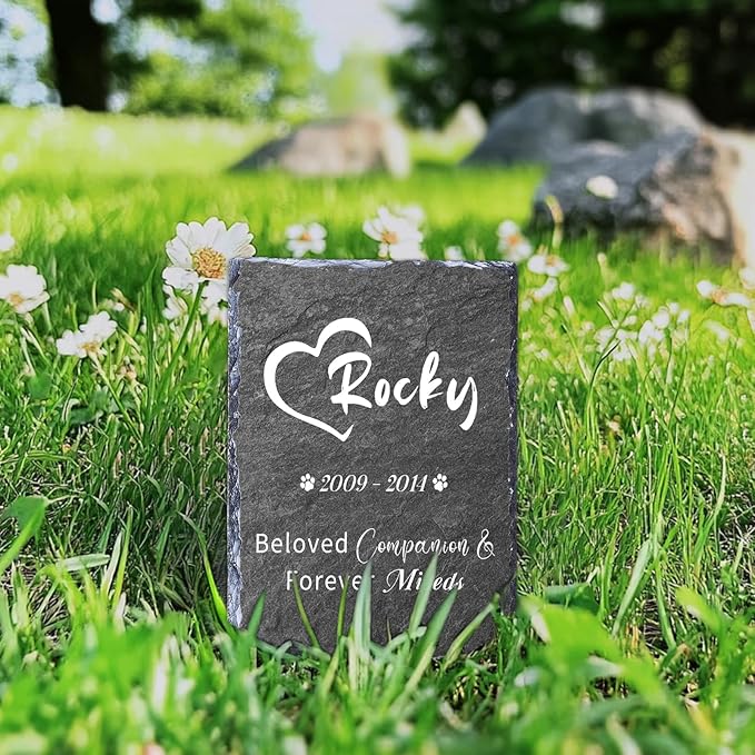 Custom Pet Memorial Stones for Dog, Personalized Memorial Plaques for Outdoors with Picture & Text Garden Stone for Loss of Dogs, Rectangle Shaped Dogs Grave Marker,B2-Rectangle