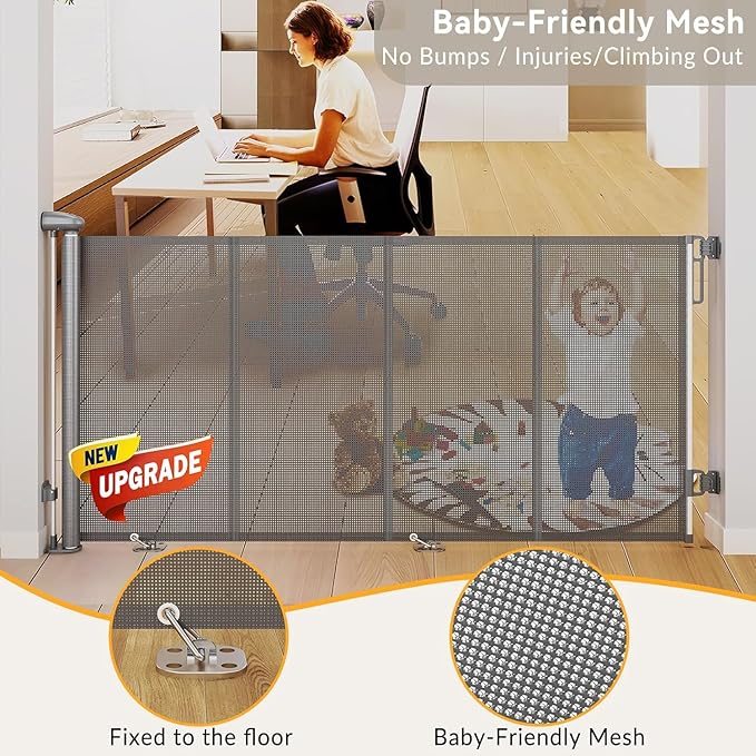 Uamector 200-Inch Extra Wide Retractable Baby Gate & Dog Gate, Reinforced Mesh Safety Gate Adjustable for Large Openings - Stairs, Doorways, Hallways - Indoor/Outdoor Use