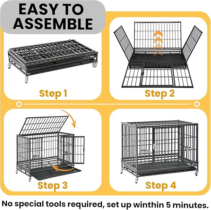 12-Pack 36 inch Stackable Heavy Duty Dog Crate, Metal Escape Proof Dogs Cage Kennel with Lockable Wheels, Removable Tray & Metal Grid, Top Access for High Anxiety Dogs Medium/Small Dogs