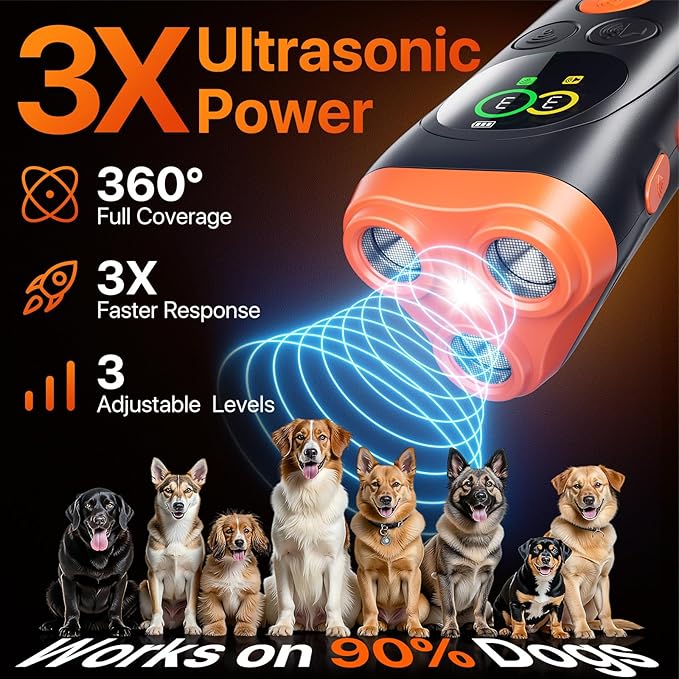 Dog Bark Deterrent Devices, 3X Ultrasonic Anti Barking Device for Dogs with Color LCD Screen, 3 Training Modes, 33FT Range to Correct Bad Behavior, Safe & Humane for Indoor & Outdoor Use