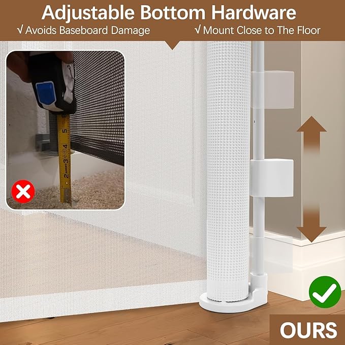 Reinforced 60 Inch Extra Tall Pet Gate for Cats - No Jumping Over/Crawling Under, 55" Wide Retractable Dog Gate with Support Rods, Indoor/Outdoor Retractable Gate Extra Tall Baby Gate for Cats, White