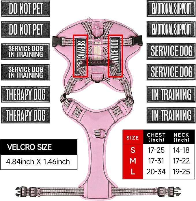 Service Dog Tactical Vest Harness and Leash Set Medium Sized Dog Emotional Support- Tactical Dog Harness Training Collar with Name (Pink, L)