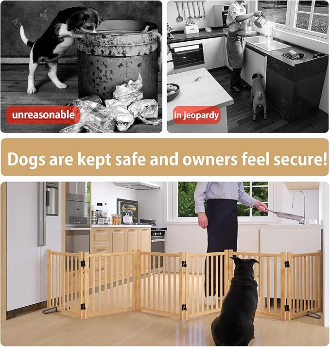 Solid Wood Freestanding Pet Gate,Nature Wood Dog Gates for Doorways The House,Pet Gate for Stairs,Freestanding Indoor Gate Safety Fence,23" Height-6 Panels