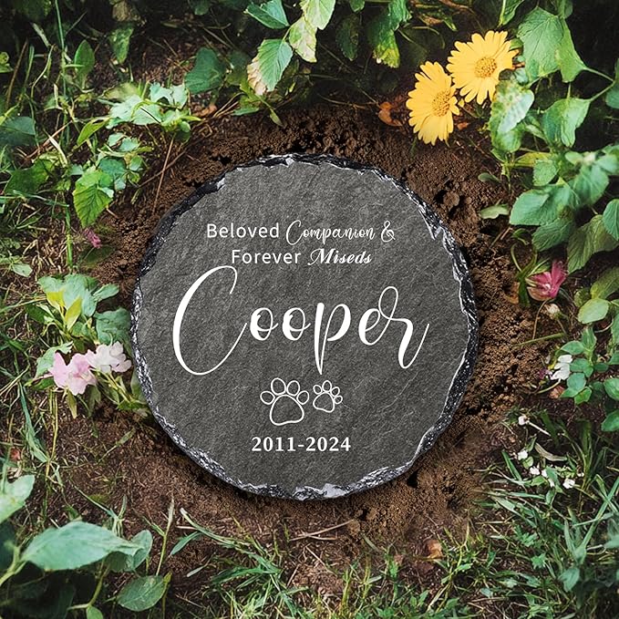Custom Pet Memorial Stones for Dog, Personalized Memorial Plaques with Picture & Text, Round Shaped Dogs Grave Marker, B7-Round