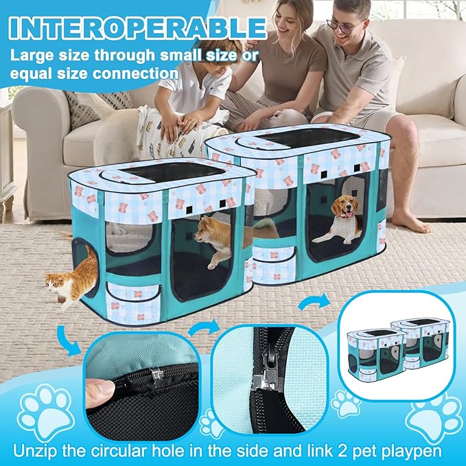 Foldable Dog Playpen Indoor,Expandable Puppy Playpen,Portable Pet Playpen for Small Animals,Waterproof Exercise Kennel Tent Crate for Travel,Camping, Home & Outdoor Use (S 27"L x 19"W x 17"H, Blue)