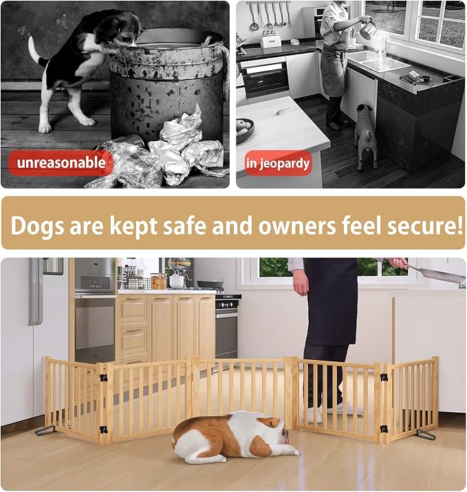 Solid Wood Freestanding Pet Gate,Nature Wood Dog Gates for Doorways The House,Pet Gate for Stairs,Freestanding Indoor Gate Safety Fence,16.9" Height-5 Panels
