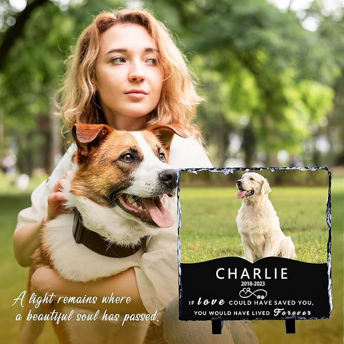 Dog Memorial Gifts for Loss of Dog, in Loving Memory Gifts for Pet, Pet Memory Stone for Dogs, Cemetery Decorations for Grave, Personalized Memorial Square Shaped Stones