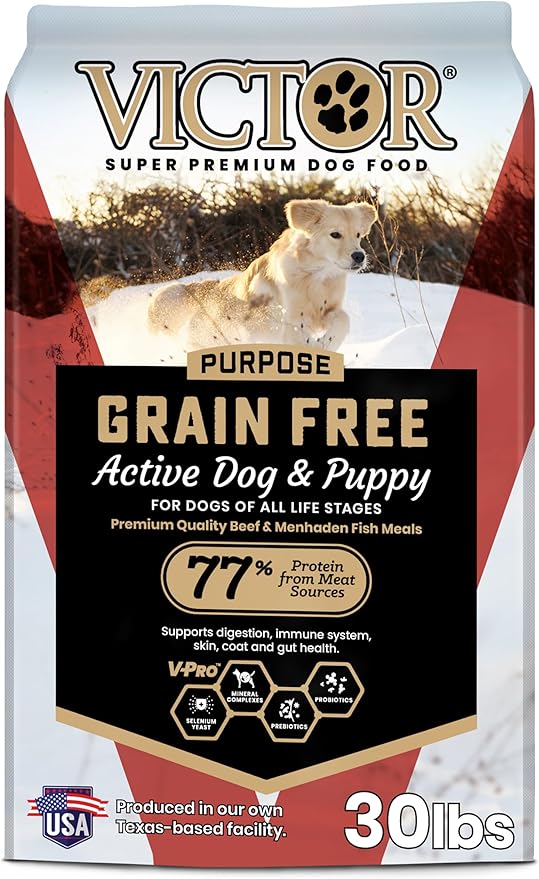 VICTOR Super Premium Dog Food – High Protein Grain Free Active Dog & Puppy Kibble – Dry Food with 33% Protein, Gluten-Free - Premium Beef, Pork, Fish Meals for High Energy Dogs, 30lbs