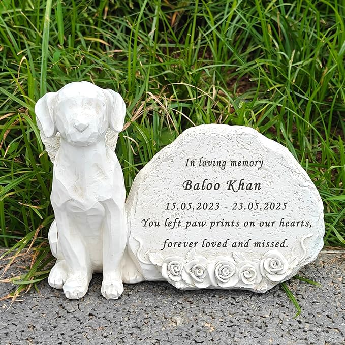Personalized Angel Wing Dog Garden Memorial Stone Memorial Loss of Loved One Gift Rescue Doggy, Dog Headstone Tombstone for Outdoor Garden Bereavement Gifts for Pet Lovers