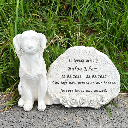 Personalized Angel Wing Dog Garden Memorial Stone Memorial Loss of Loved One Gift Rescue Doggy, Dog Headstone Tombstone for Outdoor Garden Bereavement Gifts for Pet Lovers