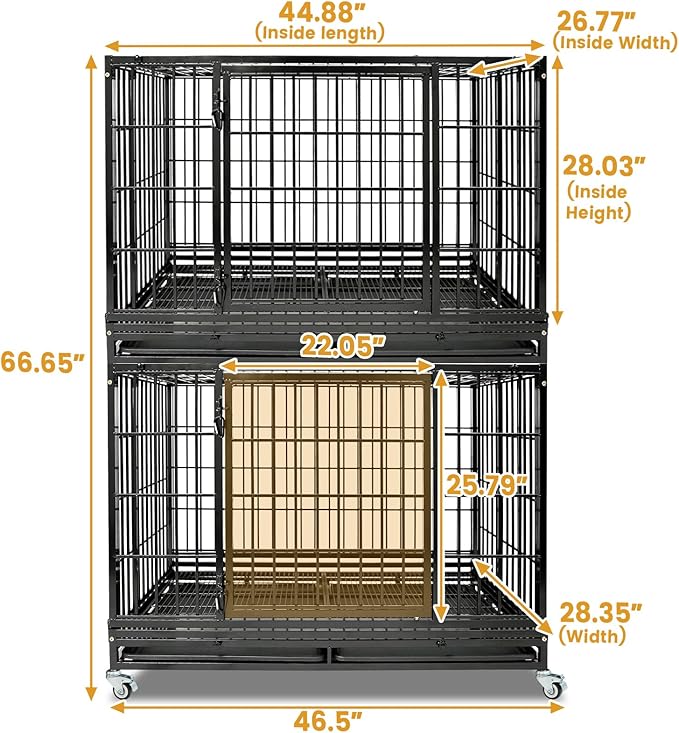 4-Pack Heavy Duty Indestructible Dog Crate 47 Inch with Removable Tray, Escape Proof Metal Dog Cage Kennel Indoor with Top Door & Auto-Locks, Stackable Big Dog Crate for High Anxiety Large Dogs, XL