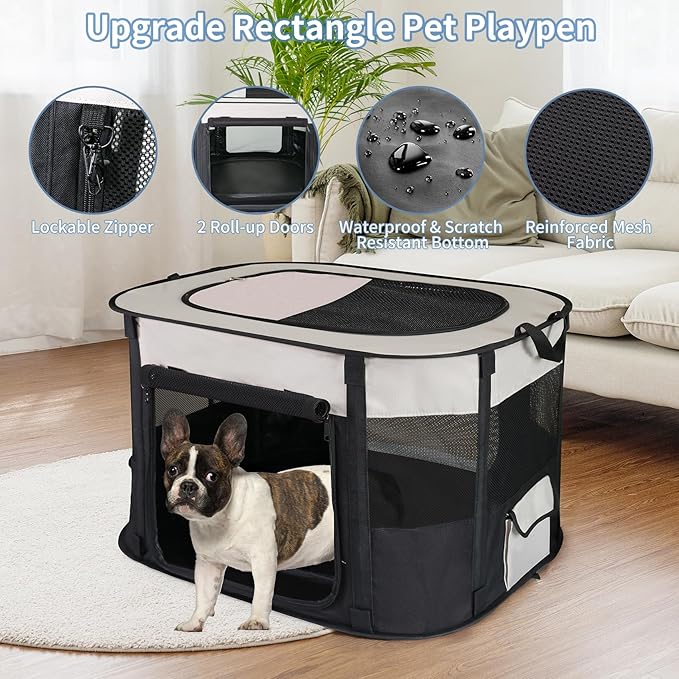 NEZUC Dog Playpen,Pet Playpen,Foldable Cage Kennel for Small Dog Cat,Waterproof Exercise Pen Crate with Removable Bottom,Indoor Outdoor Travel Use with Carrying Case (Black, Large(36''×28''×24''))