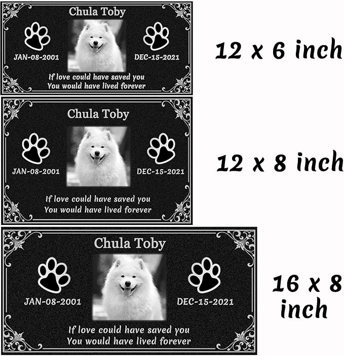 Dogs Headstones,Pet Headstones for Dogs Personalized,Black Granite Memorial Garden Stone Customized Gravestone Markers, Cat、Dog Gravestone Markers Gifts (Dog Headstone-1, 16 * 8inch(40-20cm))
