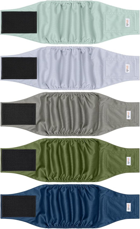 5 Pack Dog Diapers Male Reusable, Premium Belly Bands for Dogs, High Absorbing Male Dog Pee Wraps for Doggie in Incontinence or Excitable Urination Green M