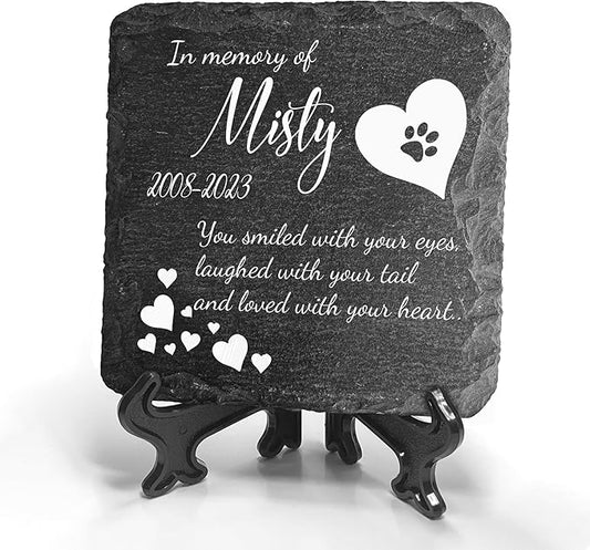 Personalized Individual Square Memorial Plaque + Stand for Pet Cat Dog Slate Stone Frame Paw Grave Marker - Size 3.94" x 3.94" or 100 x 100 mm - Poem