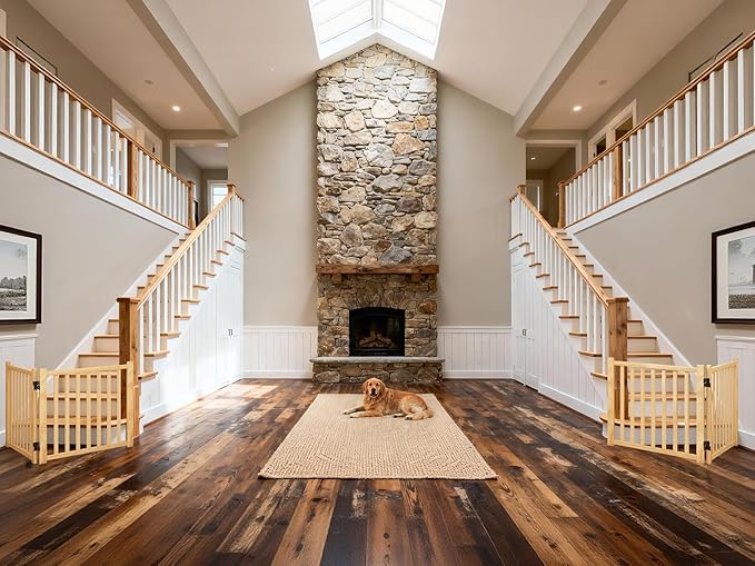 Wood Freestanding Dog Gates, Paint-Free Nature Wood Pet Gate Indoor, Puppy Gate for Doorways, Stairs, 23" Height, 2 Panels-2Pcs