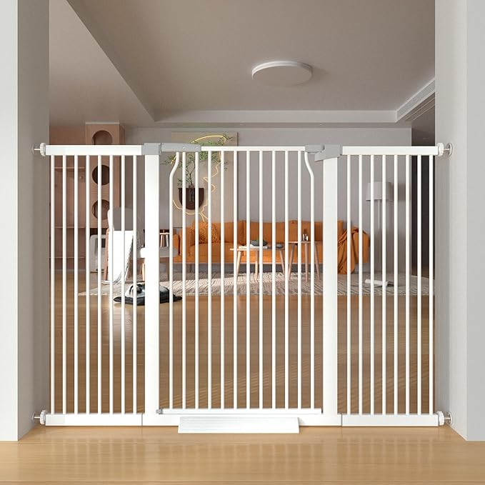 41" Extra Tall Baby Gate for Doorways and Stairs No Drill, Adjustable 54.8-60.2" Auto Close Dog Gate Indoor, Pressure Mounted Walk Through Swing Wide Pet Gate, Tall Cat Gate with Expansion Kit, White