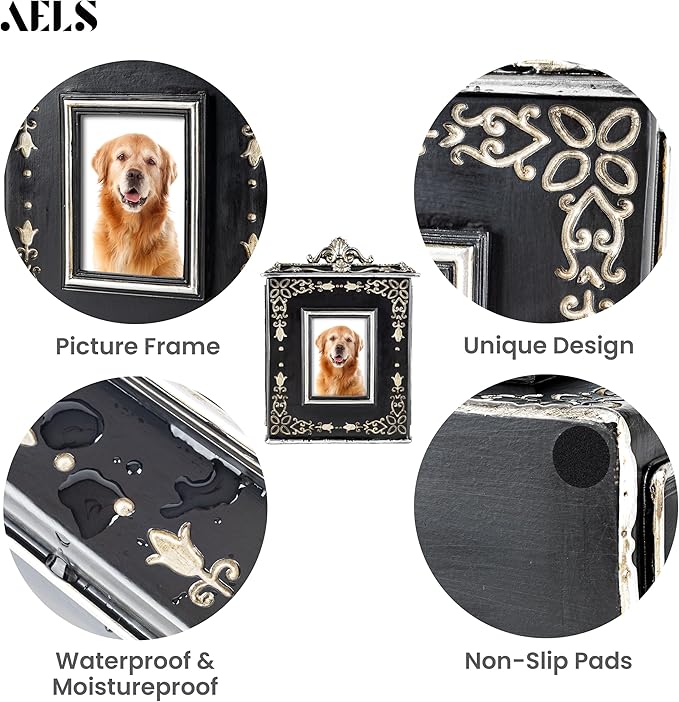 AELS Large Pet Urn Memory Box for Keepsakes with Photo Slot, Dog Memorial Urns for Ashes, Cat or Dog Cremation Urns, Black