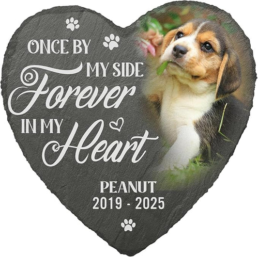 Once by My Side Forever in My Heart Personalized Photo Dog Memorial Stone, Dog Memorial Gifts for Loss of Dog, Pet Loss Gifts, Pet Memorial Stones for Dogs Cemetery Decorations for Grave