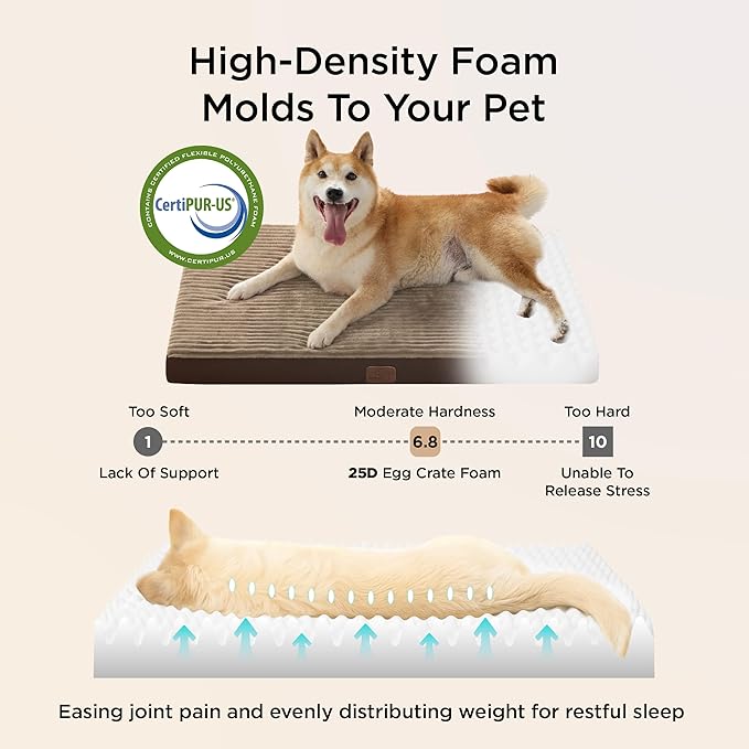 Bedsure ComfyFleece Dog Beds Large Sized Dog- Orthopedic Pet Beds for Crate with Removable Machine Cover, NOT Waterproof Egg Crate Foam Puppy Mat for Pets Up to 50 lbs, 35x22x2.8, NOT Chewproof