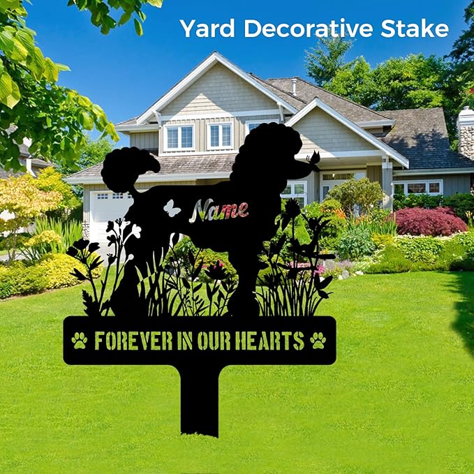 Custom Miniature Poodle Mini Poo Dog Grave Marker, Personalized Dog Memorial Stake, Metal Pet Tombstone, Outdoor Sympathy Sign for Garden Yard Decor, Pet Loss Gift