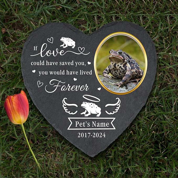 Personalized Pet Toad Memorial Stones with Photo - Custom Sympathy Gifts for Loss of Pet Toad - Pet Toad Grave Markers Headstone - Heart Shaped Pet Toad Memorial Plaque Garden Stone