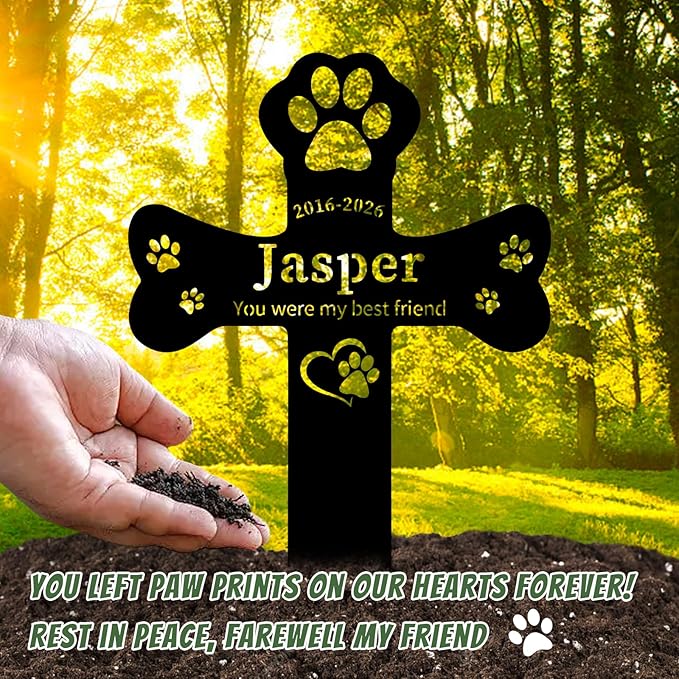 Personalized Dog Grave Marker Outdoor, Waterproof Memorial Cross for Dog Grave with Custom Name Dates, Garden Grave Markers for Dogs, Sympathy Gift for Loss of Pet