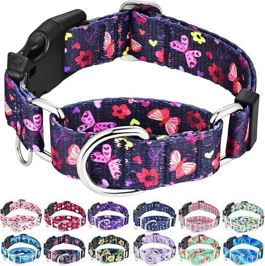 Martingale Collar with Buckle Purple Nylon Adjustable Cute Girl Female Dog Collars (Butterfly Floral, Medium)