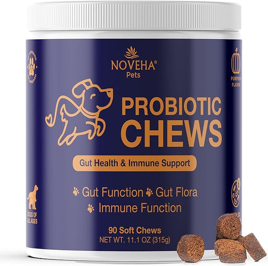 NOVEHA Probiotic Chews for Dogs | Gut Health & Digestive Support | Healthy Skin & Coat | Dog Probiotics for Yeast - Itchy Skin & Itchy Ears | for Dogs with Allergies | 90 Chews (1-Pack)