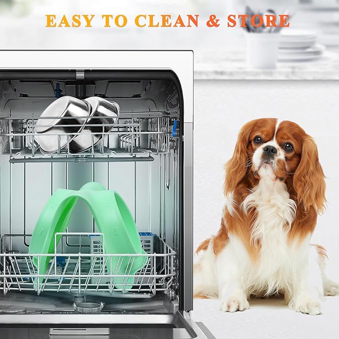 VIVAGLORY Dog Bowl Splashfree Pet Bowl, Dog Dish with Silicone Mat Placemat for Messy Eater, Double Stainless Steel Food Water Feeding Set Dishwasher Safe Spill Proof for Pet, S, Mint Green
