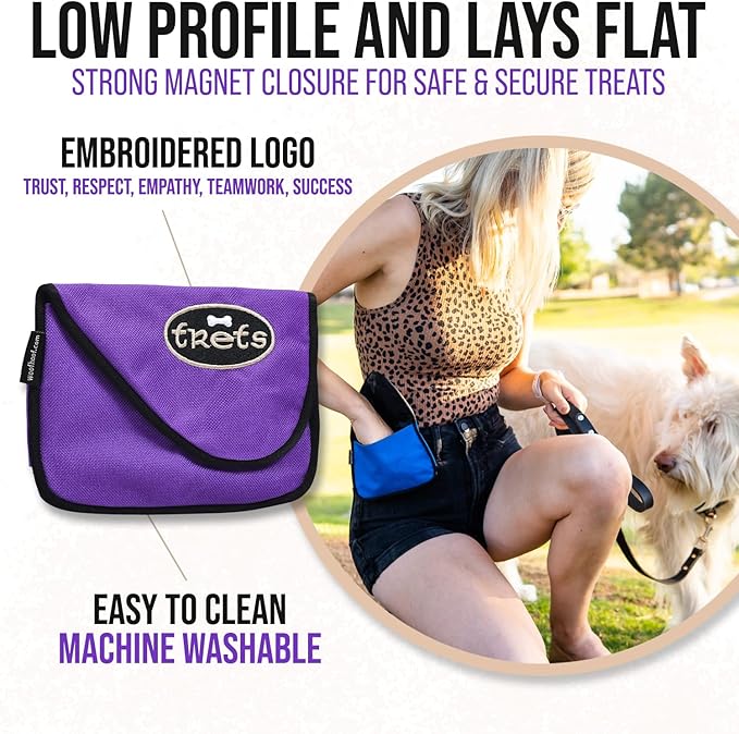 Woofhoof Dog Treat Pouch, Purple Training Treat Pouch - Clip On Dog Treat Holder, Innovative No Spill Design, Magnetic Flap, Expandable Gusset, Made of Durable Nylon, Machine Washable