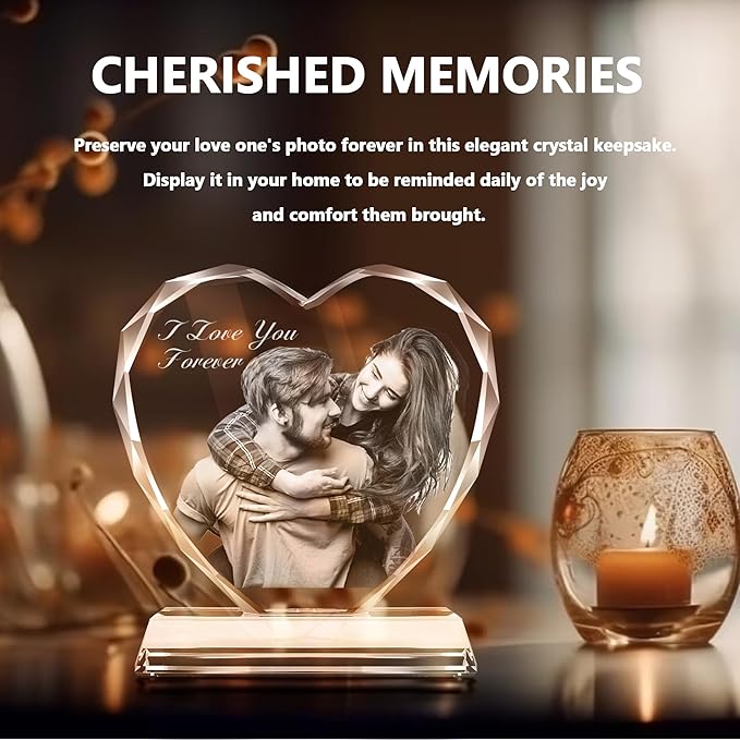 Emoragifou Custom Picture Crystal Frames, Personalized Gifts For Boyfriend Girlfriend, Christmas Customized Anniversary Birthday Gift For Women Mom Him Her Dad Wife, Romantic Memorial Wedding Gifts