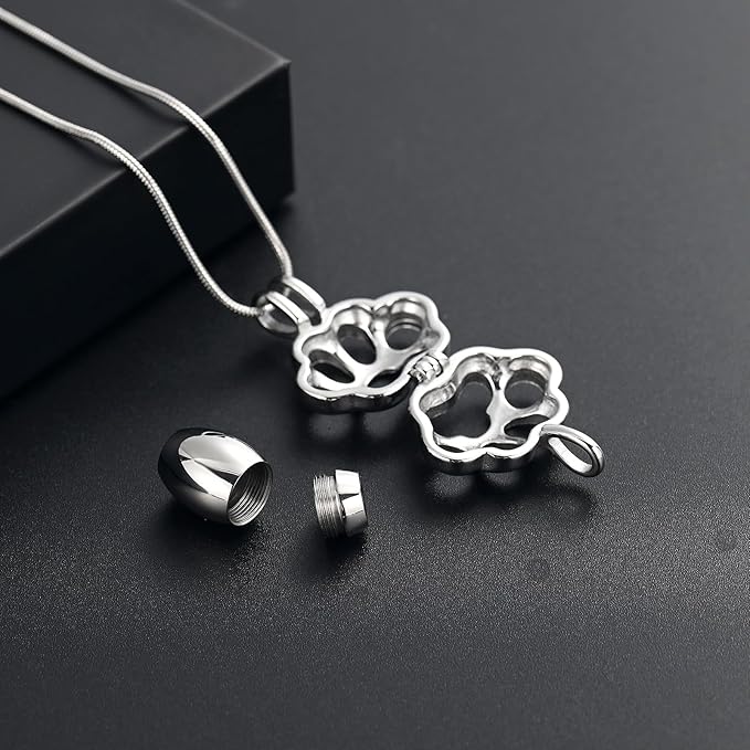 Pet Cremation Jewelry for Ashes Paw Memorial Locket Urn Necklace Keepsake Cremation Jewelry for Dog/Cat (Silver)