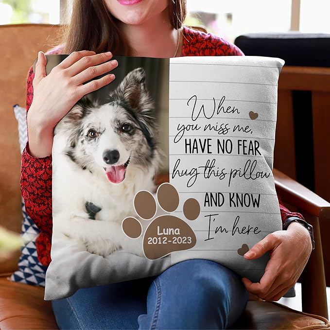 Hyturtle Personalized Pet Photo Memorial Pillow with Insert 12"x12" Double-Sided Printed Sympathy Gifts for Loss of Dog - Dog Remembrance Gifts -Custom Pet Memorial Gifts - Hug This Pillow Home Decor