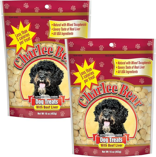 Charlee Bear Original Crunch Dog Training Treats, Beef Liver Flavor, 3 Calories Each, Low Calorie Natural Rewards for Puppies to Adult Dogs, Made in USA, 16 oz (2-Pack)