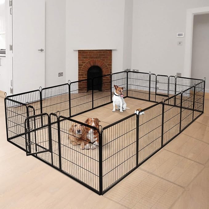 Giantex 40 inch Dog Fence with Door, 16/8 Panels Dog Playpen for Outside Large Dogs, Portable Pet Playpen Fencing Enclosures, Heavy Duty Metal Camping Fences for The Yard (16 Panels, 40 inch)