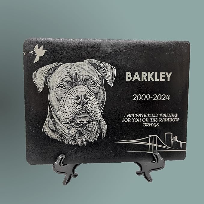 lemuria 8x6” Pet Memorial Stone – Personalized Black Slate Grave Marker – Custom Engraved Dog or Cat Headstone for Indoor or Outdoor Use (8x6 inches)