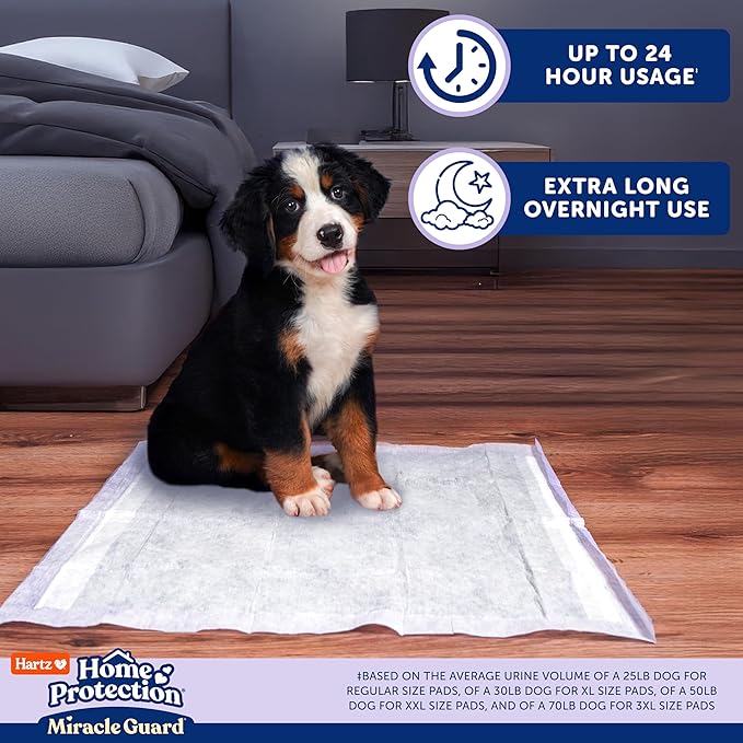 Hartz Miracle Guard Dog and Puppy Dog Pads Max Absorbency 24 Hour Use Odor Eliminating Lavender Scented No Leaks, 2XL Size 20 Count