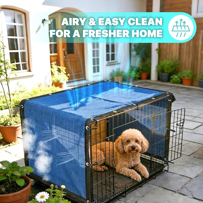 Royal Shade 2' x 17' Blue Custom Size 90% Shade Cloth Dog Kennel Shade Mesh Tarp Sunblock with Grommets for Dog Kennel Cover, Fence Privacy Screen, Greenhouse, Chicken Coop & Pet Playpen.
