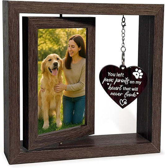 Pet Memorial Gifts for Dogs Cats, Rotating Wooden Dog Picture Frame4x6 Photos,Double-sided Design, Hold Two 4 x6 Photos, Loss of Dog Sympathy Gift, Pet Loss Sympathy Passing Away Gift Keepsake