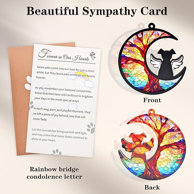 DIY Dog Memorial Gifts for Loss of Dog, 2-Layer Dog Angel Memorial Suncatcher with Sympathy Card, Pet Memorial Gifts for Dogs, Loss of Dog Sympathy Gift (Life Tree)