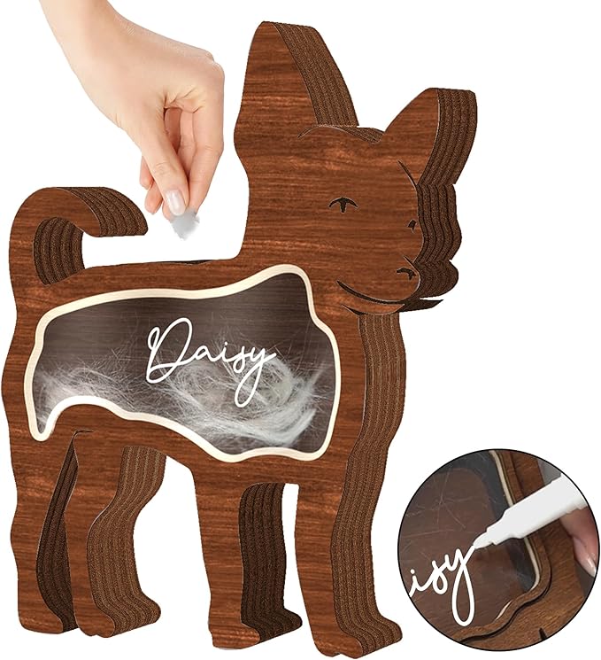9" Chihuahua Dog Hair Keepsake Box, Wooden Pet Urns for Dogs, DIY Pet Loss Sympathy Gifts, Unique Gift Dog Shape Standable Table Decor, Idea Gift for Pet Lover Storing Fur Teeth Ashes PSD16-7L