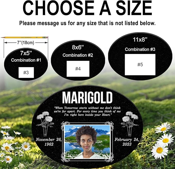 ADFSTONE Oval Memorial Garden Stone with Porcelain Cameo Picture - Custom Granite Grave Markers and Grave Stones, Personalized Headstones for Cemetery for Humans, Memory Plaques for Loved Ones Lost