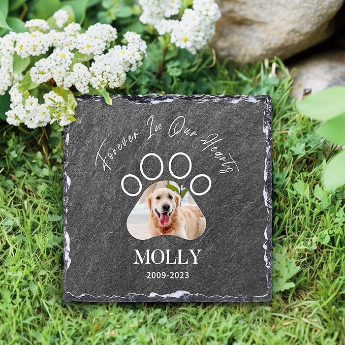 Custom Pet Memorial Stones for Dog, Personalized Memorial Plaques for Outdoors with Picture & Text Garden Stone for Loss of Dogs, Square Shaped Dogs Grave Marker,B6-Square