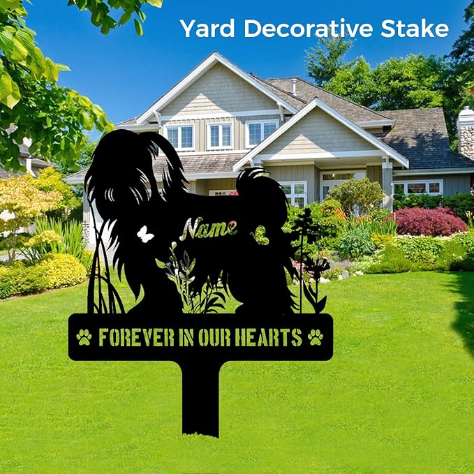 Custom Shih Tzu Lion Dog Memorial Stake, Personalized Dog Grave Marker, Metal Pet Tombstone, Outdoor Sympathy Sign for Garden Yard Decor, Pet Loss Gift