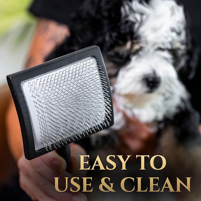 Slicker Brush for Dogs | Professional Dog Shedding Brush and Grooming Comb for Small Dog Breeds and Puppies | Ergonomic and Removes Shedding and Tangled Hair for Shiny Coat - Black